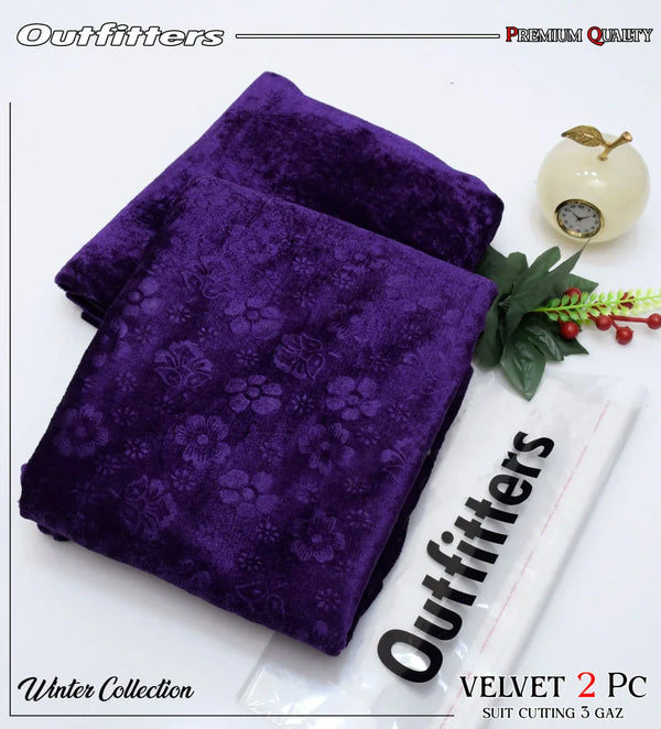 Korean Self-Print Unstitched Winter Velvet 2pc Suit Collection